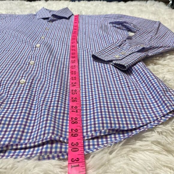 Hugo Boss Blue Checkered Mens Dress Shirt Size 16 / 41 Formal Button Down - Picture 7 of 9